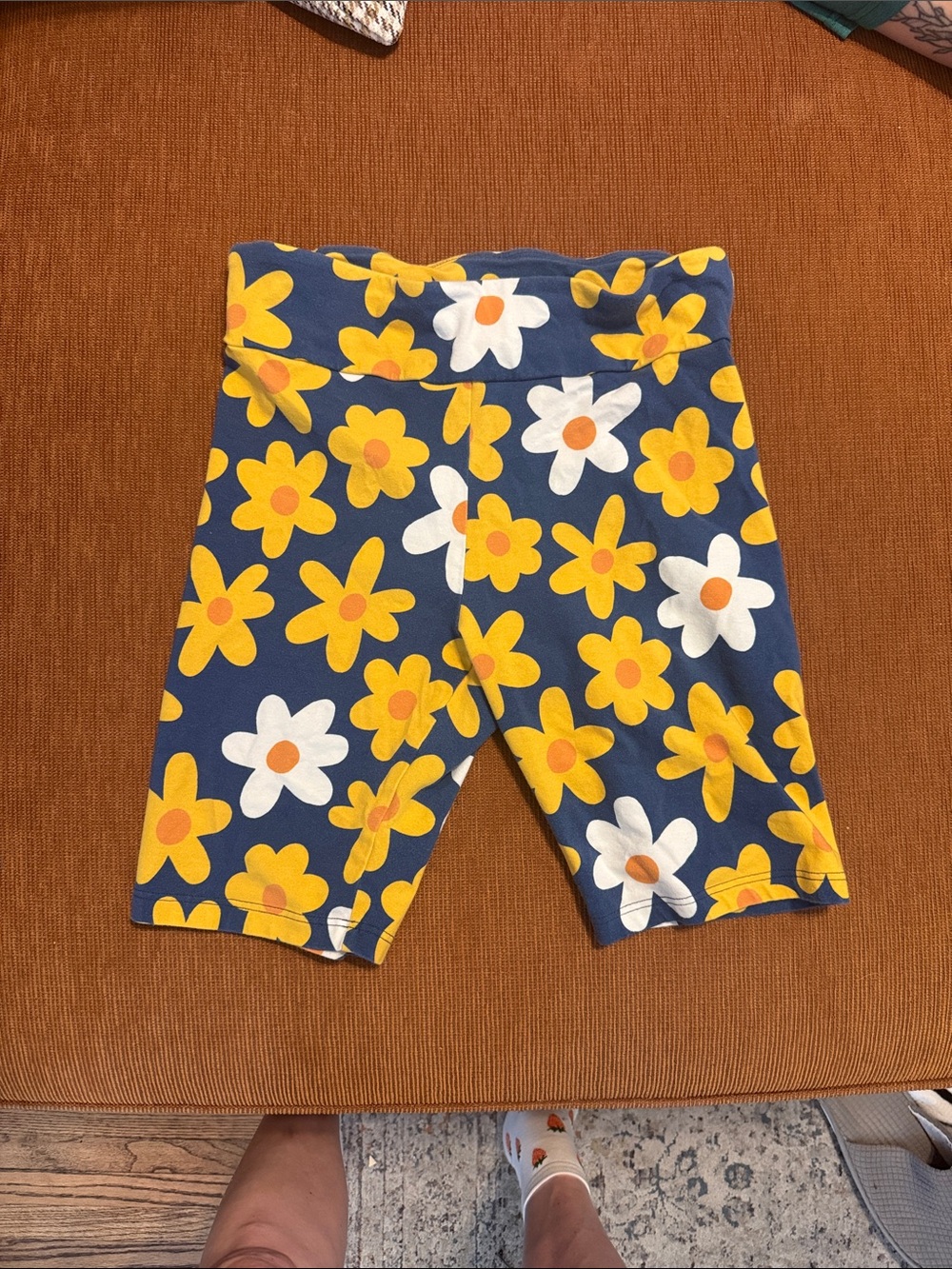 ModCloth Navy Bike Shorts with Yellow & White Floral Print